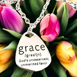 Grace Pendant Necklace in Silver toned and stainless steel. 18” long